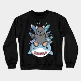 Cat Rides Swimming Shark Crewneck Sweatshirt